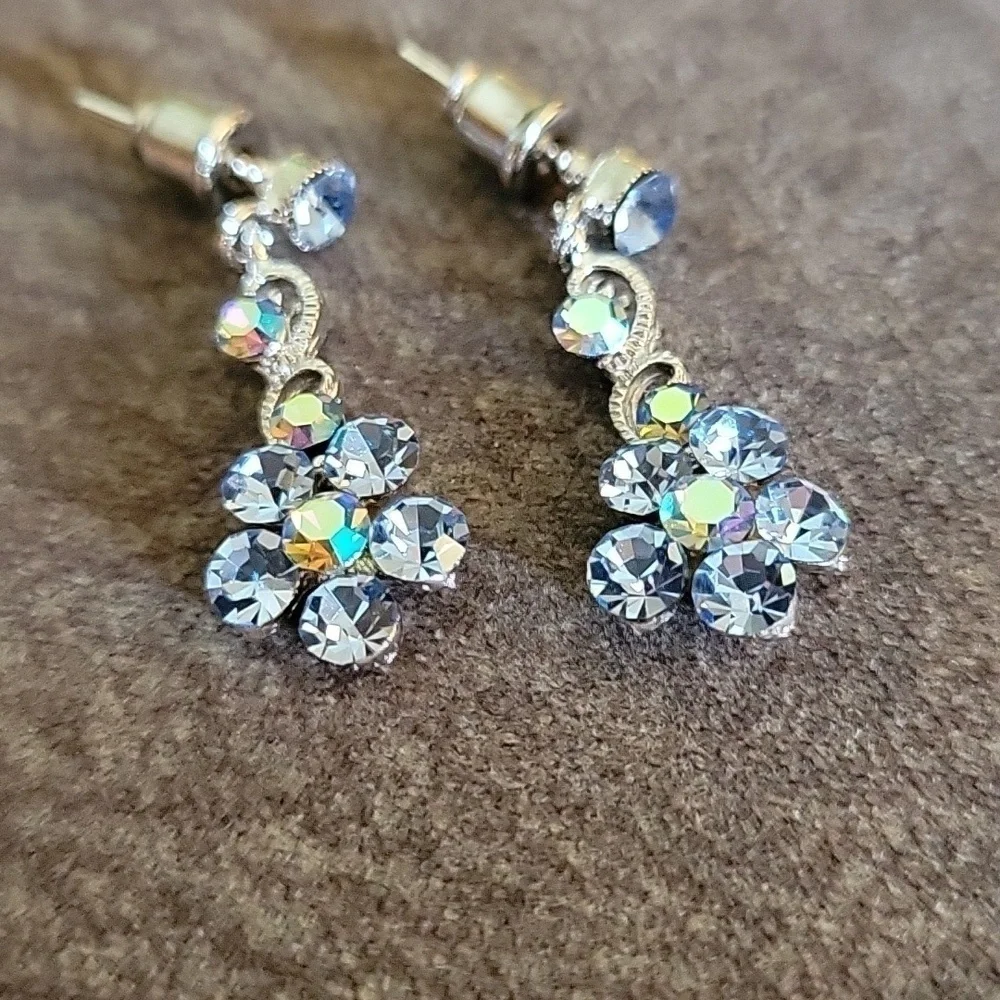 3/$30 Icy Blue Crystal Floral Coquette Post Earrings